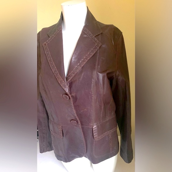 Derimod Brownish Burgundy Shiny Lamb Leather Blazer jacket metal Spikes US M - Picture 3 of 16